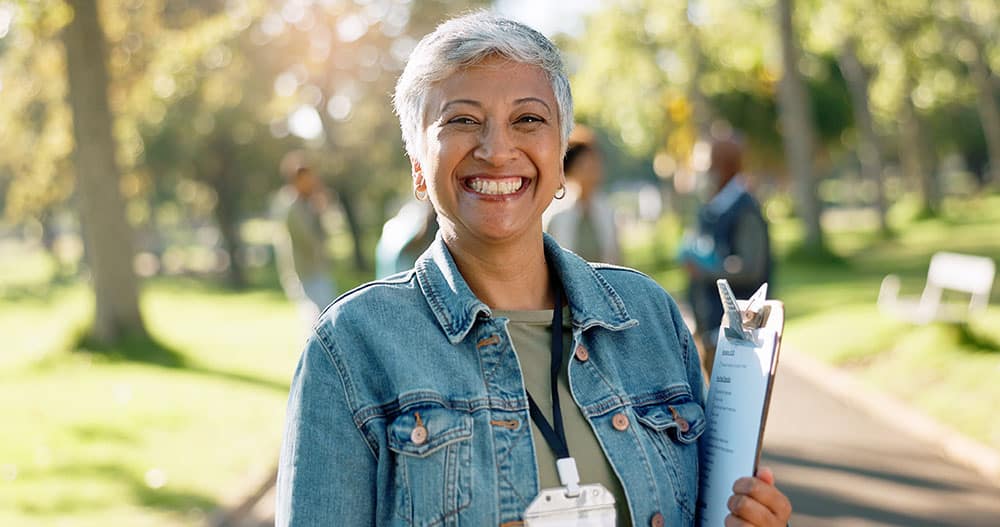 Smiling woman volunteer