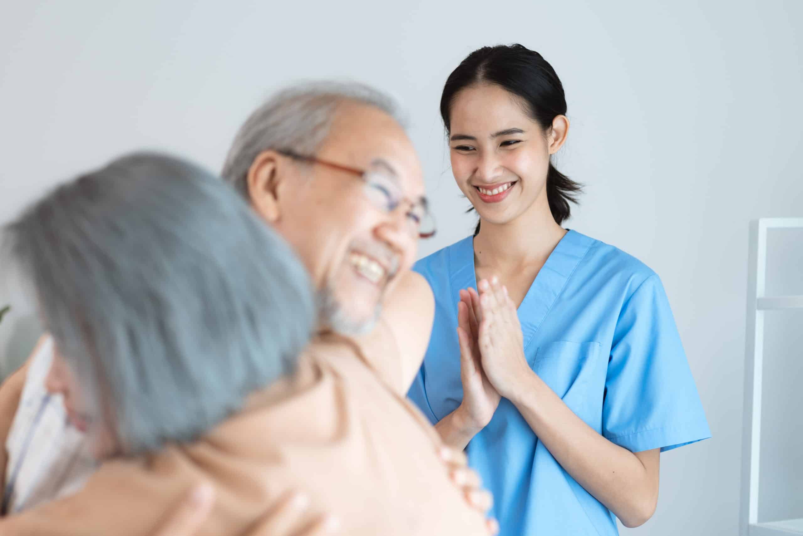 woman nurse or doctor help support senior patient