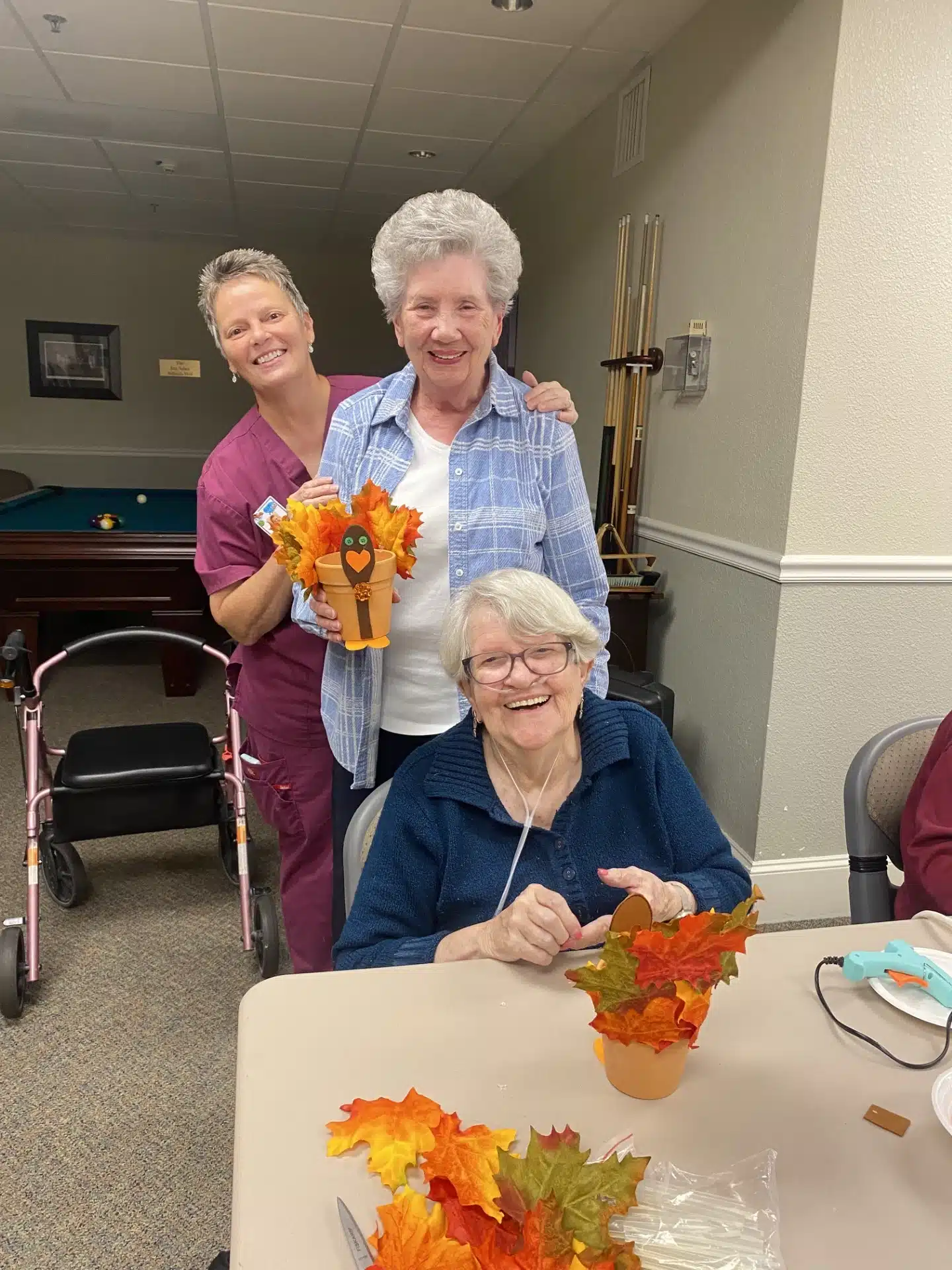 Two senior women with a nurse